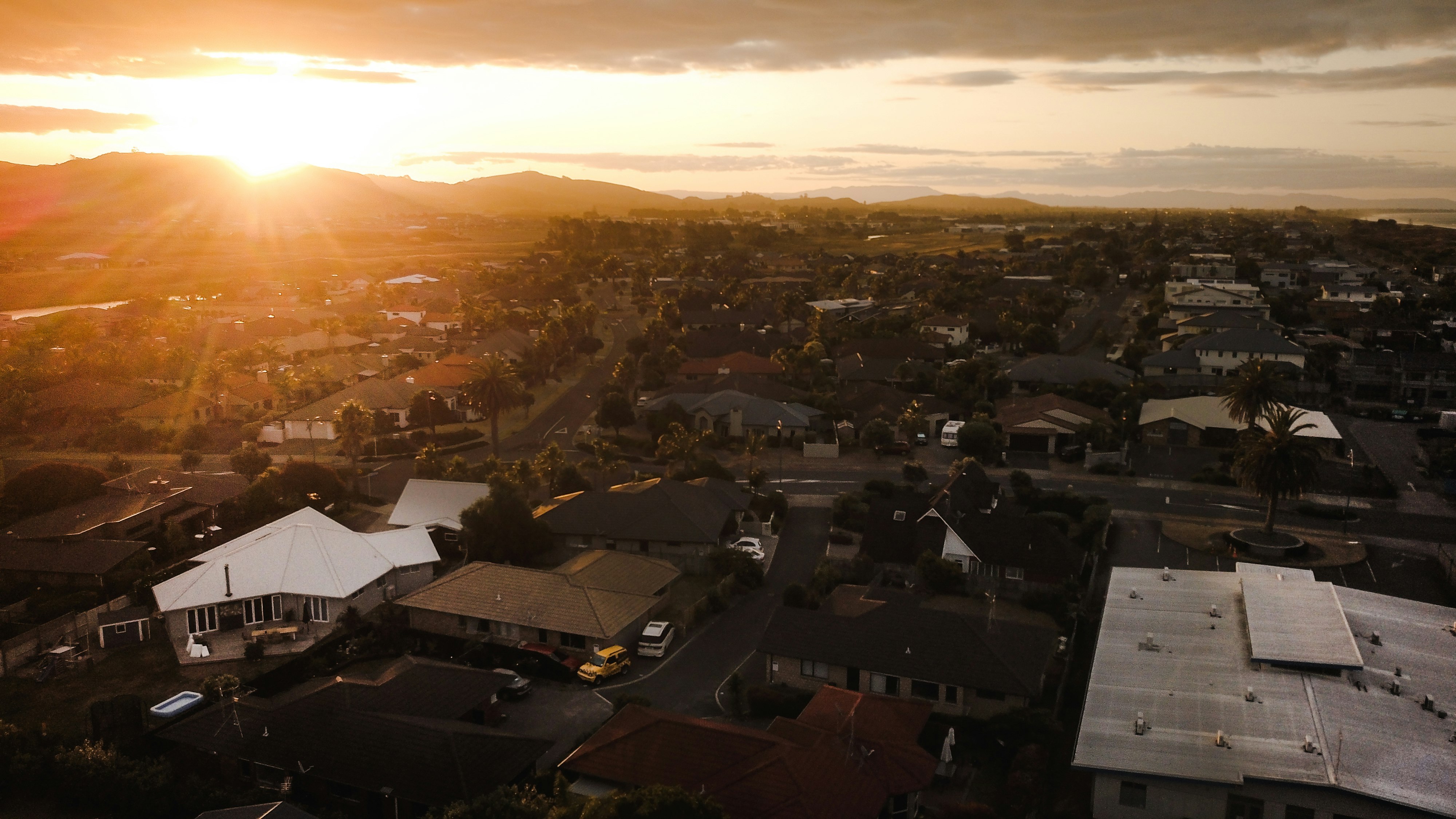 aerial view of city during sunset